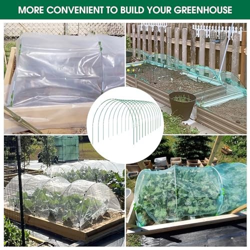 Hoyejyou 72Pcs Garden Hoops for Raised Beds Wide, 12 Sets of 8Ft Greenhouse Hoops Grow Tunnel, Rust-Free Fiberglass Hoops Frame for Row Cover Netting Shade Cloth DIY Garden Stakes Supplies - Image 5