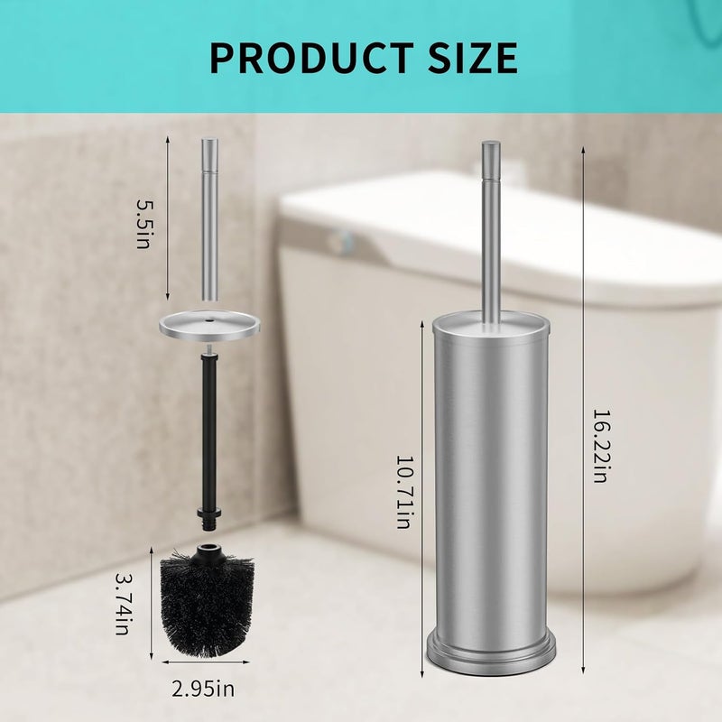 YDSluock Brushed Nickel Toilet Brush and Holder Set,304 Stainless Steel Toilet Brush for Bathroom with Long Handle, Heavy Duty Toilet Bowl Brush,Removable Inner Bowl and Splash Protection,Deep Cleaning - Image 5