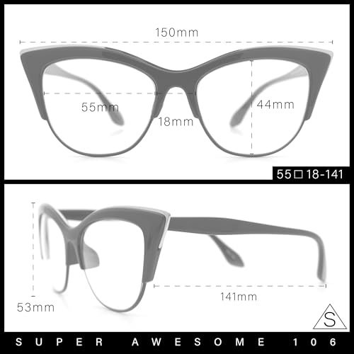 SA106 Womens High Point Squared Half Rim Look Cat Eye Glasses Black - Image 5