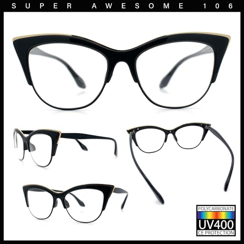 SA106 Womens High Point Squared Half Rim Look Cat Eye Glasses Black - Image 2