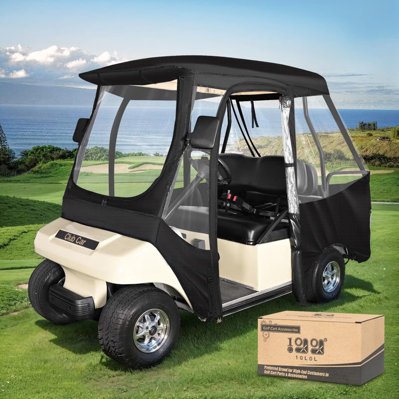 10L0L Golf Cart Enclosure for Club Car DS 4 Passenger (Short Roof 56"), Waterproof & Windproof Rain Cover with Clear Windows & Roll-Up Doors, Heavy Duty All-Weather Golf Cart Storage Cover - Black - Image 1