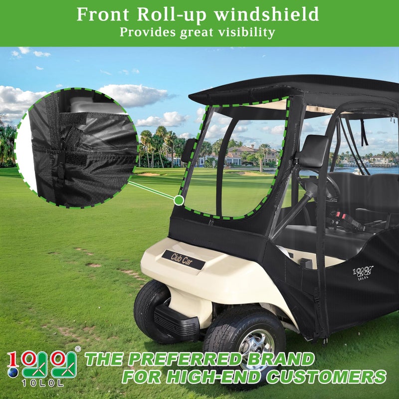 10L0L Golf Cart Enclosure for Club Car DS 4 Passenger (Short Roof 56"), Waterproof & Windproof Rain Cover with Clear Windows & Roll-Up Doors, Heavy Duty All-Weather Golf Cart Storage Cover - Black - Image 2