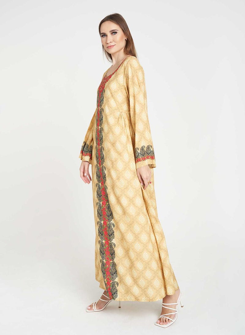 KASHKHA Viscose Damask Print Kuwaiti Cut Jalabiya - Image 5