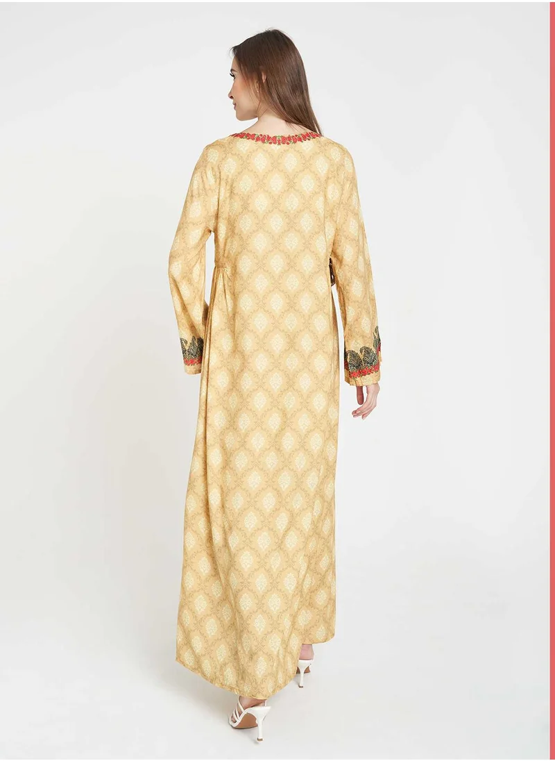 كشخة Viscose Damask Print Kuwaiti Cut Jalabiya