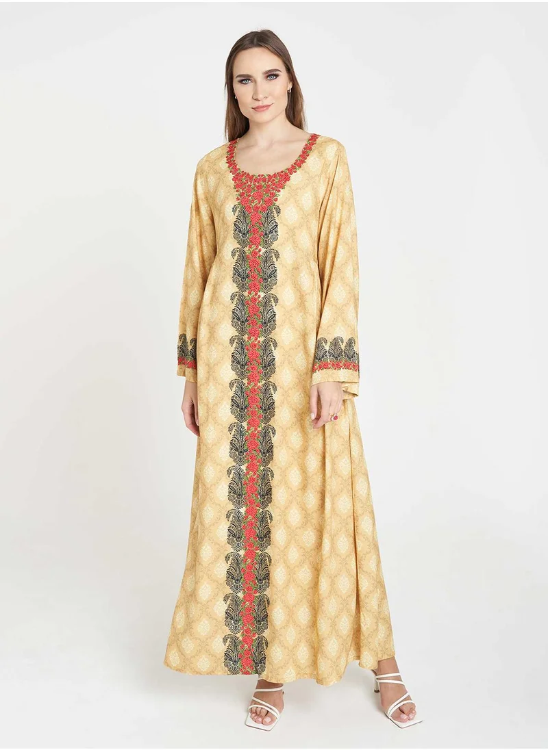 كشخة Viscose Damask Print Kuwaiti Cut Jalabiya