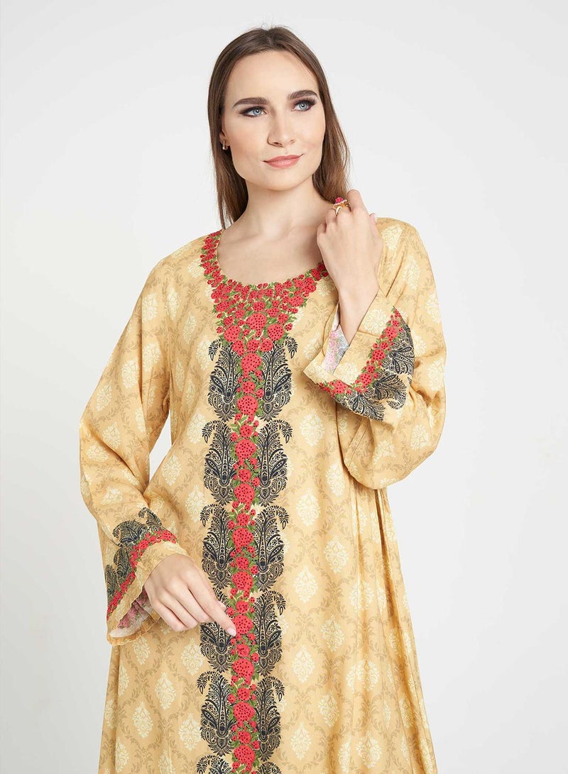 KASHKHA Viscose Damask Print Kuwaiti Cut Jalabiya - Image 3