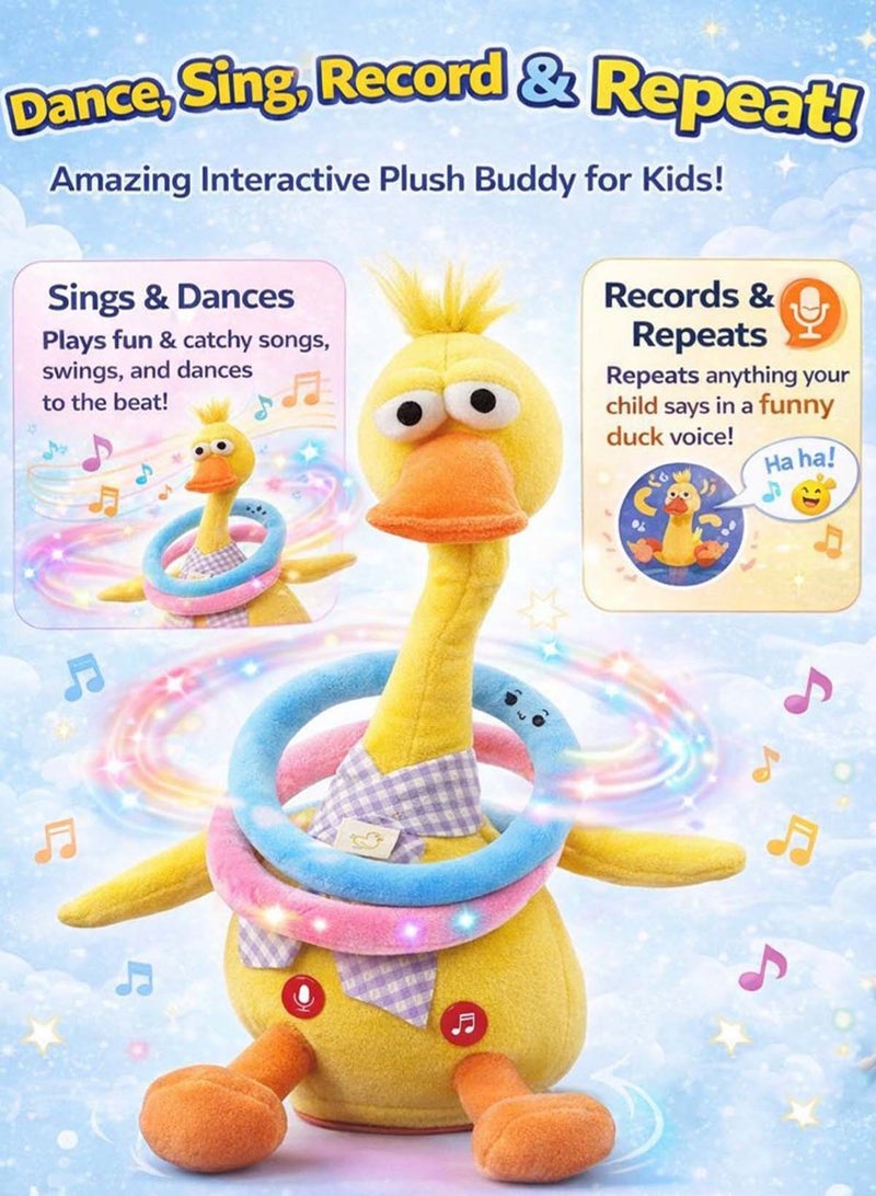 boppy Premium Talking Dancing Yellow Duck Plush Toy for Kids Rechargeable Musical Duck with Voice Recording & Voice Repeat Function Singing Swinging Twisting Interactive Plush Toy with Music, Movement & Soft Play Rings Baby Educational Learning Toy & Gift for Baby Boys and Girls Toddlers & Children Ages 3+ - Image 3