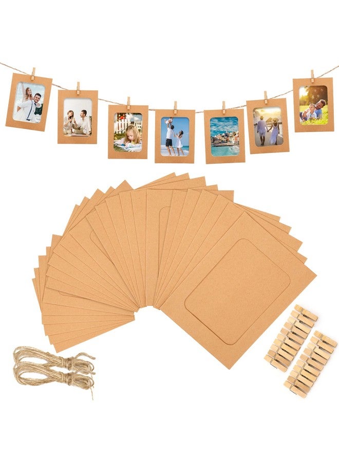 جيجاكرافت إطارات صور من الورق البني من jijAcraft، 30 قطعة، إطارات صور من الورق المقوى مقاس 4 × 6 بوصة مع مشابك خشبية وخيط، إطارات صور DIY للأطفال، أعمال فنية، غرفة نوم، ديكور حائط الفصل الدراسي، عرض صور معلق - Image 1