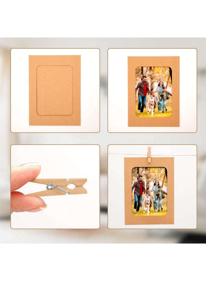 جيجاكرافت إطارات صور من الورق البني من jijAcraft، 30 قطعة، إطارات صور من الورق المقوى مقاس 4 × 6 بوصة مع مشابك خشبية وخيط، إطارات صور DIY للأطفال، أعمال فنية، غرفة نوم، ديكور حائط الفصل الدراسي، عرض صور معلق - Image 4