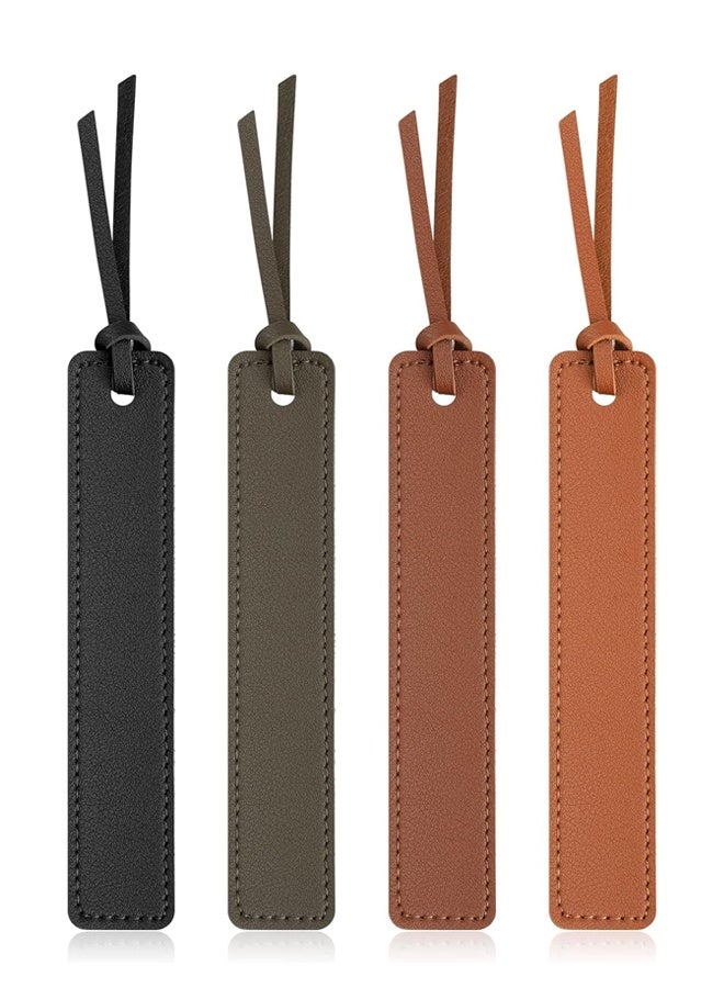 4 Pcs Leather Bookmark, Classic Stitched Bookmark with Leather Rope, Bookmarks for Men, Handmade Stitched Book Marks Page Markers for Book Reader Teachers Students School Office - Image 1