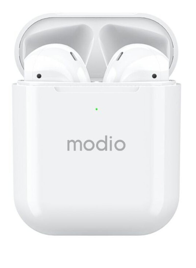 modio ME1 True Wireless Stereo Headset (White) with Free Case – Premium Sound, Comfortable Fit, and Convenient Charging Case - Image 2
