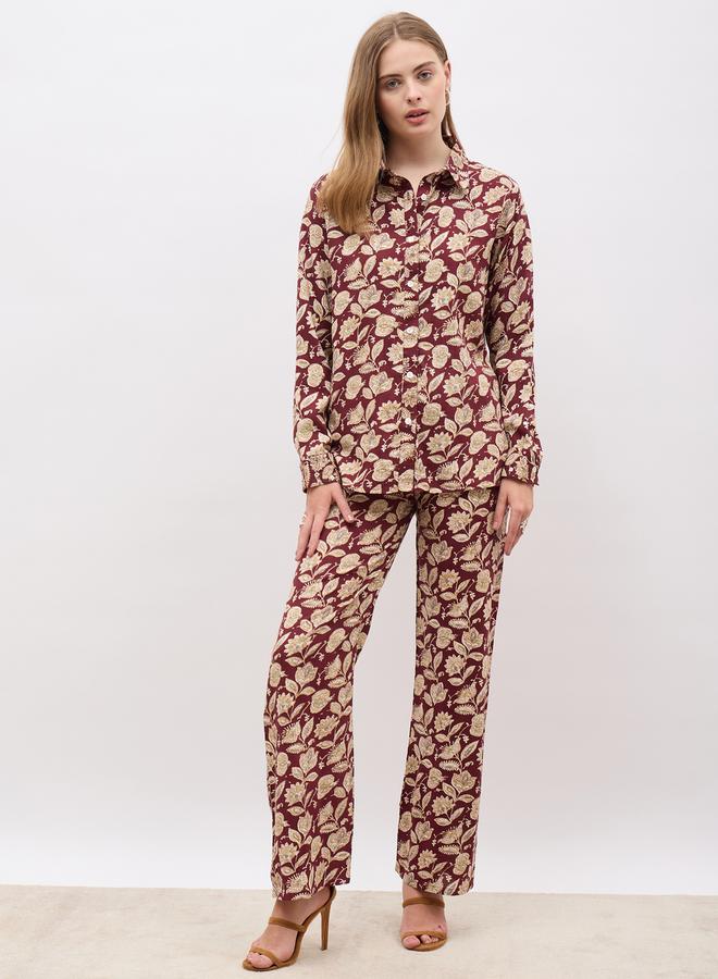 Styli Bohemian Printed Long Sleeve Shirt and Straight Pants Co-Ords  - Image 2