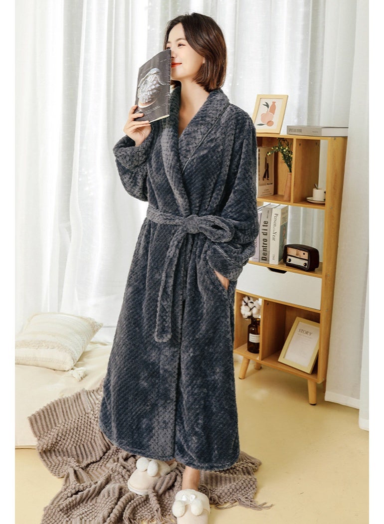 إسكدنيا جنس واحد طويل سميك اللباس الليلي المرجان الصوف رداء حمام بيجاما رمادي أسود - Image 1