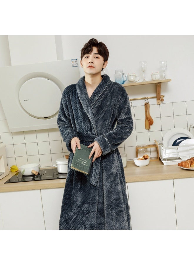 إسكدنيا جنس واحد طويل سميك اللباس الليلي المرجان الصوف رداء حمام بيجاما رمادي أسود - Image 2