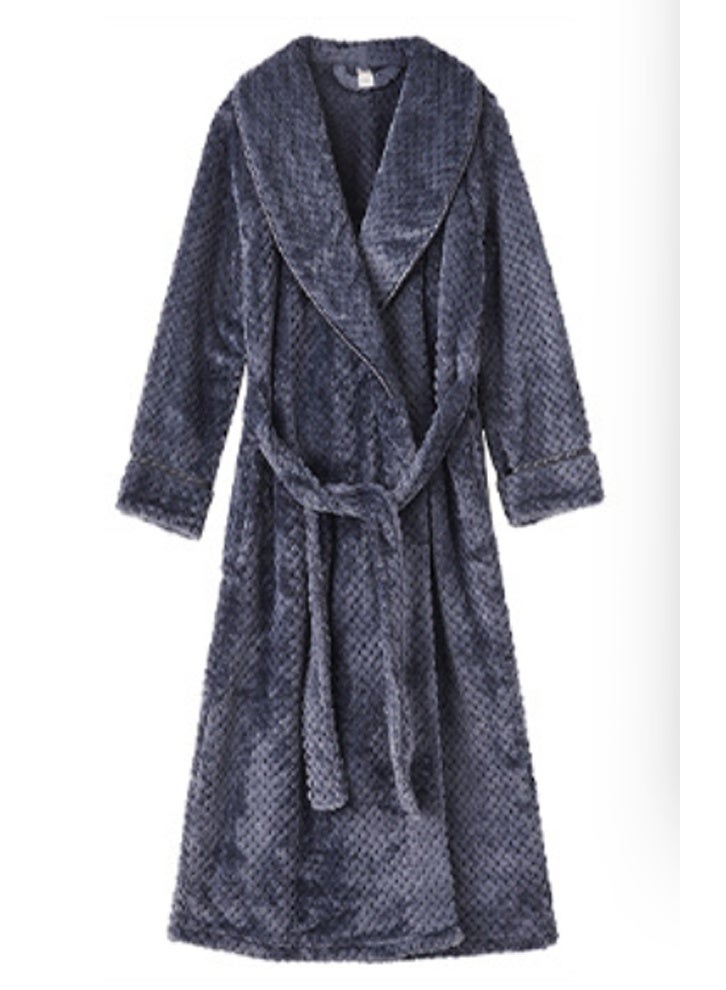 إسكدنيا جنس واحد طويل سميك اللباس الليلي المرجان الصوف رداء حمام بيجاما رمادي أسود - Image 3