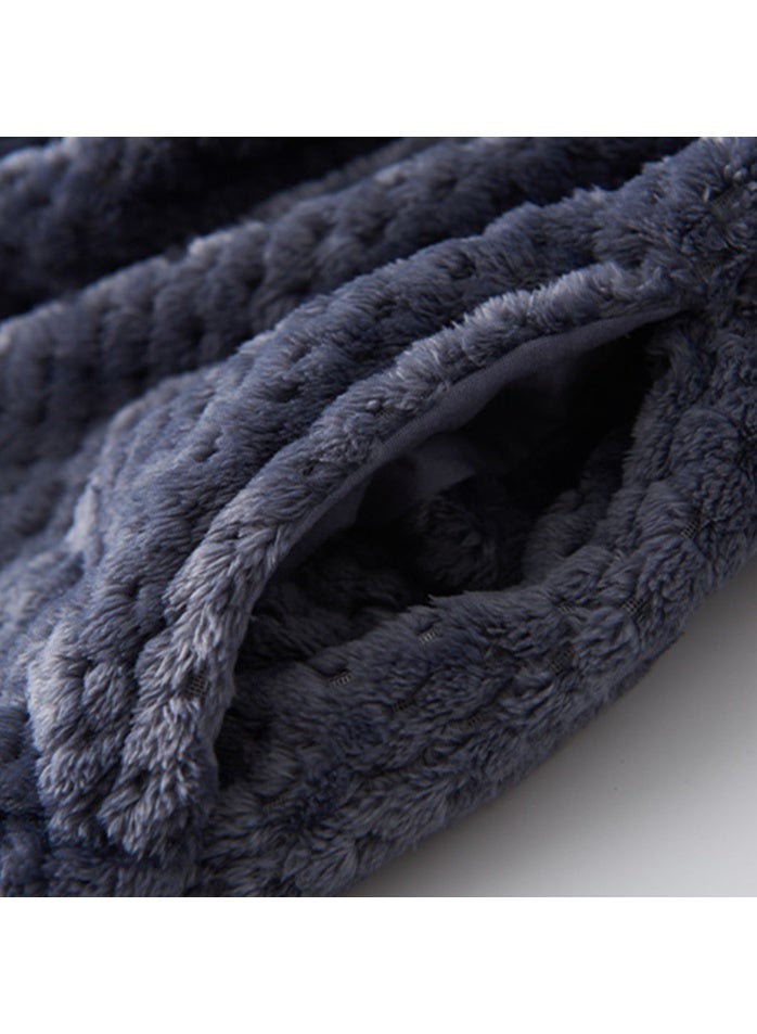 إسكدنيا جنس واحد طويل سميك اللباس الليلي المرجان الصوف رداء حمام بيجاما رمادي أسود - Image 4