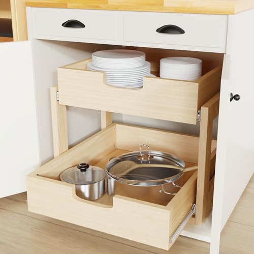 Grehitk Pull Out Cabinet Organizer, 17''W×21''D×16''H Soft Close Slide Out Wooden Pull out Drawers, Double Tier Slide out Wood Cabinet Organizer, for Base Cabinet Organization in Kitchen, Pantry, Bathroom - Image 3