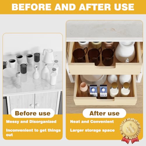 Grehitk Pull Out Cabinet Organizer, 17''W×21''D×16''H Soft Close Slide Out Wooden Pull out Drawers, Double Tier Slide out Wood Cabinet Organizer, for Base Cabinet Organization in Kitchen, Pantry, Bathroom - Image 5