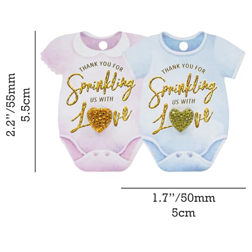 Summer-Ray.com Summer-Ray 50pcs Baby Onesie Baby Shower Thank You Gift Tags with Rhinestone (Pink) - Image 3
