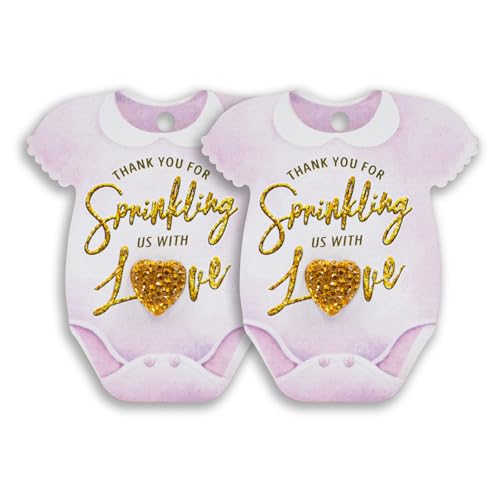 Summer-Ray.com Summer-Ray 50pcs Baby Onesie Baby Shower Thank You Gift Tags with Rhinestone (Pink) - Image 1