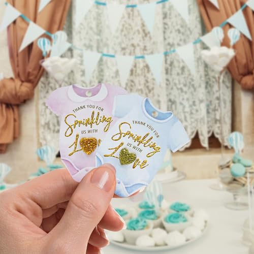 Summer-Ray.com Summer-Ray 50pcs Baby Onesie Baby Shower Thank You Gift Tags with Rhinestone (Pink) - Image 4