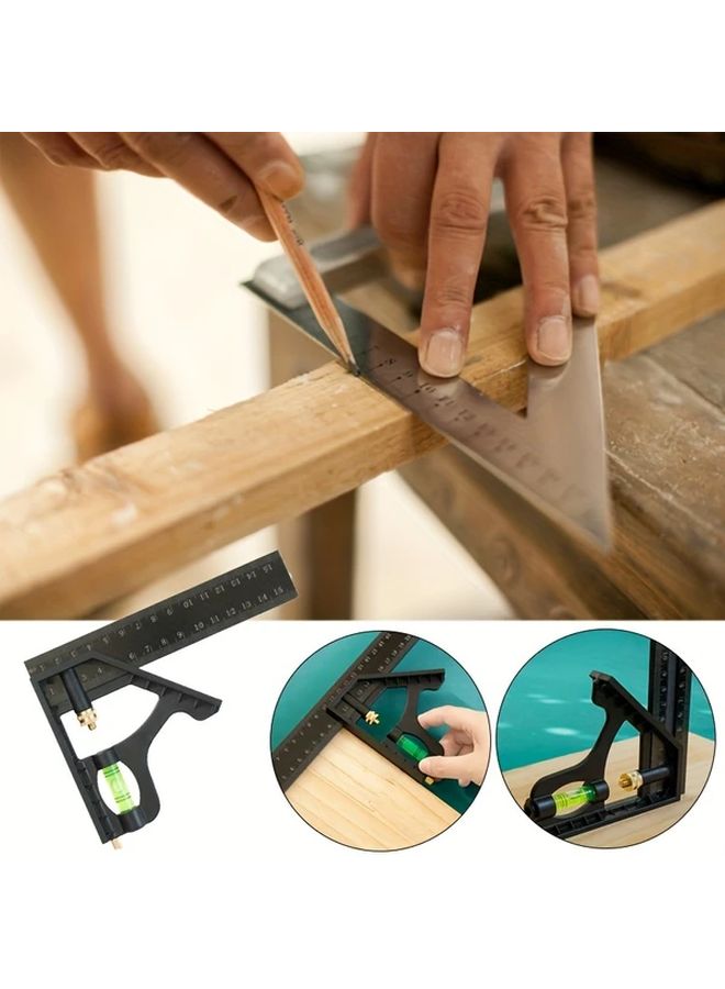 Black 45 Degree Woodworking Square Adjustable Slide Measuring Tool for DIY Projects - Image 2