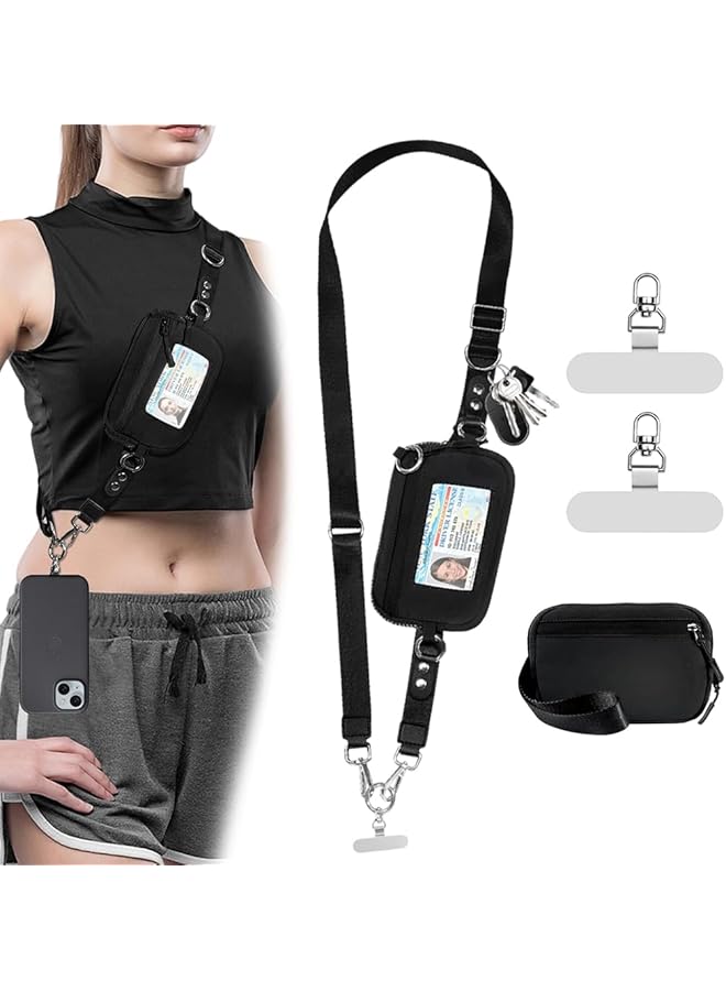 Green Tiger Phone Lanyard Crossbody, 2-in-1 Phone Sling Lanyard with Utility Zipper Pouch & Stainless Steel Phone Tether Tabs, Adjustable Neck/Shoulder Strap for Travel, Outdoor Activities - Image 1