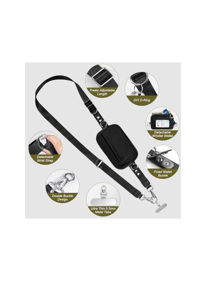 Green Tiger Phone Lanyard Crossbody, 2-in-1 Phone Sling Lanyard with Utility Zipper Pouch & Stainless Steel Phone Tether Tabs, Adjustable Neck/Shoulder Strap for Travel, Outdoor Activities - Image 3