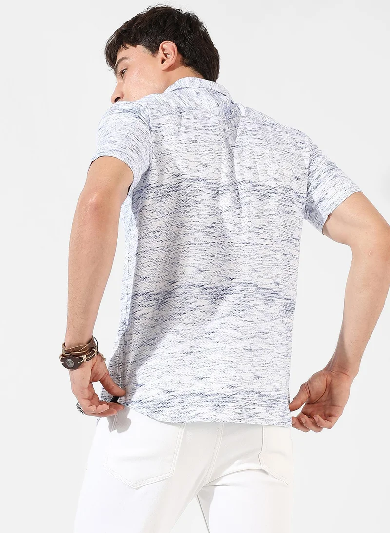 CAHOOT  Men's Chalk White & Indigo Blue Textured Tactile Shirt for Men | Best Price UAE