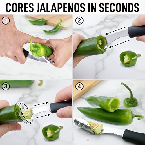 Zulay Kitchen Jalapeno Corer & Seed Remover – 430 Stainless Steel Pepper Coring Tool with Serrated Blade for Effortless Deseeding – Chili, Bell Pepper and Jalapeno Core Remover for Cooking & Grilling - Image 2