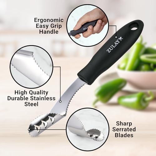 Zulay Kitchen Jalapeno Corer & Seed Remover – 430 Stainless Steel Pepper Coring Tool with Serrated Blade for Effortless Deseeding – Chili, Bell Pepper and Jalapeno Core Remover for Cooking & Grilling - Image 3
