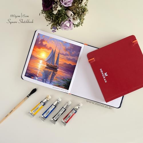 MENORAH Paper - Sketch Book for Artist - Square - 180 GSM - Square Sketchbook - for Drawing - Hard Bound - 100 Pages/50 Sheets - (15.0 x 15.0 cm) - (RED) - Image 4