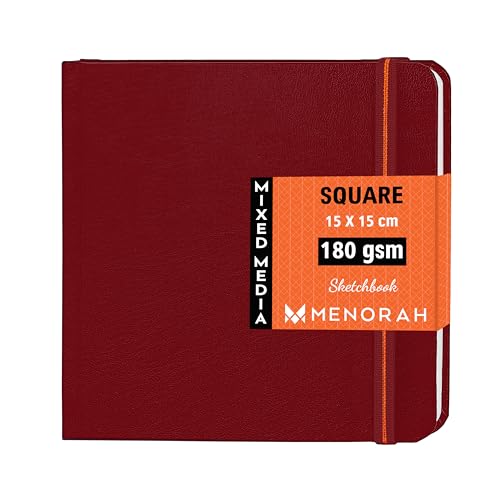MENORAH Paper - Sketch Book for Artist - Square - 180 GSM - Square Sketchbook - for Drawing - Hard Bound - 100 Pages/50 Sheets - (15.0 x 15.0 cm) - (RED) - Image 1