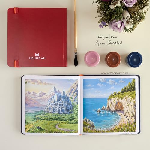 MENORAH Paper - Sketch Book for Artist - Square - 180 GSM - Square Sketchbook - for Drawing - Hard Bound - 100 Pages/50 Sheets - (15.0 x 15.0 cm) - (RED) - Image 5