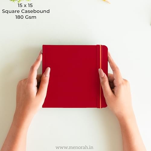 MENORAH Paper - Sketch Book for Artist - Square - 180 GSM - Square Sketchbook - for Drawing - Hard Bound - 100 Pages/50 Sheets - (15.0 x 15.0 cm) - (RED) - Image 2