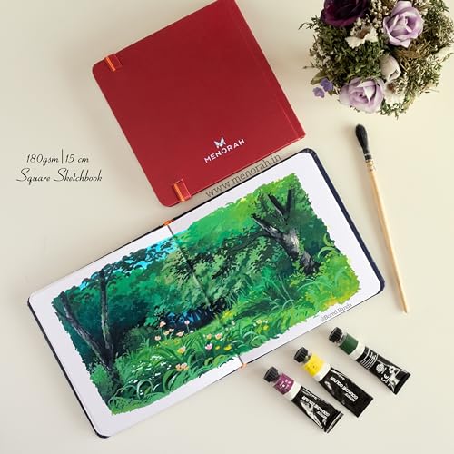 MENORAH Paper - Sketch Book for Artist - Square - 180 GSM - Square Sketchbook - for Drawing - Hard Bound - 100 Pages/50 Sheets - (15.0 x 15.0 cm) - (RED) - Image 3