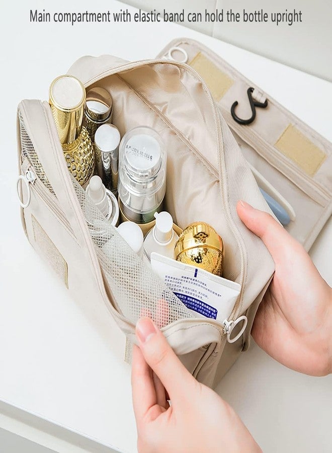 VARENYYA Foldable Travel Toiletry Bag - Waterproof Hanging Cosmetic Organizer with Clear Panel, Portable Makeup Pouch for Shower & Airplane Essentials Beige - Image 4