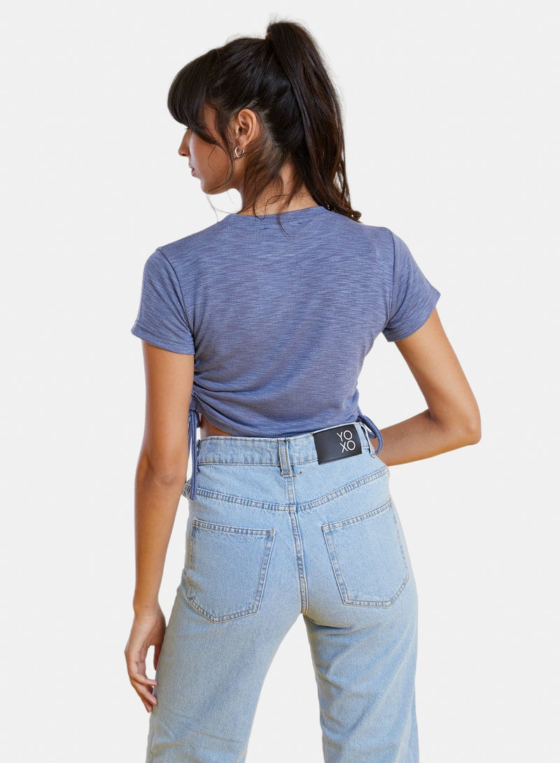 belle Solid Crop Top With Side Drawstring - Image 3
