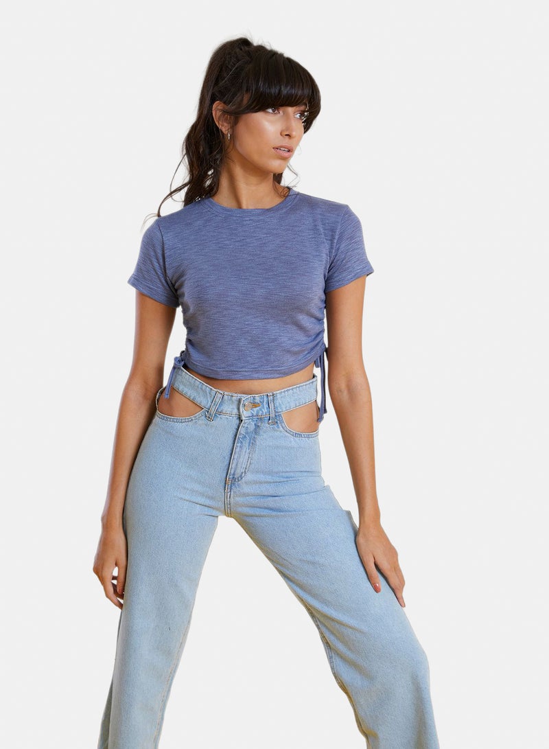 belle Solid Crop Top With Side Drawstring - Image 2