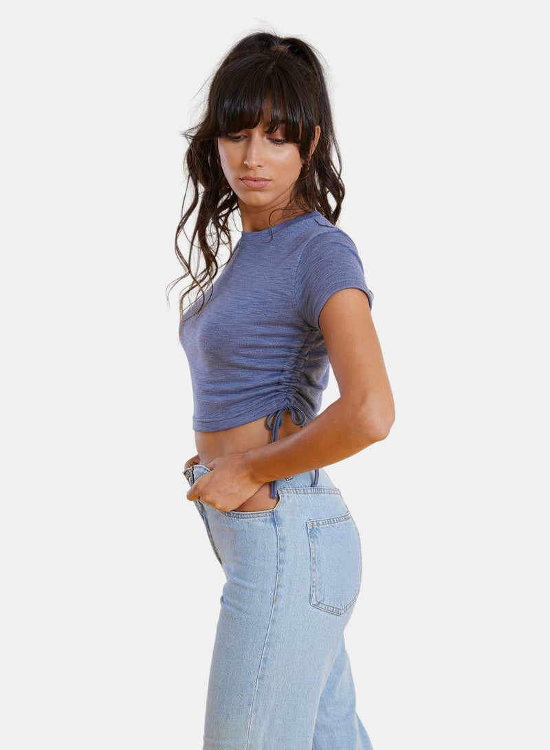 belle Solid Crop Top With Side Drawstring - Image 1