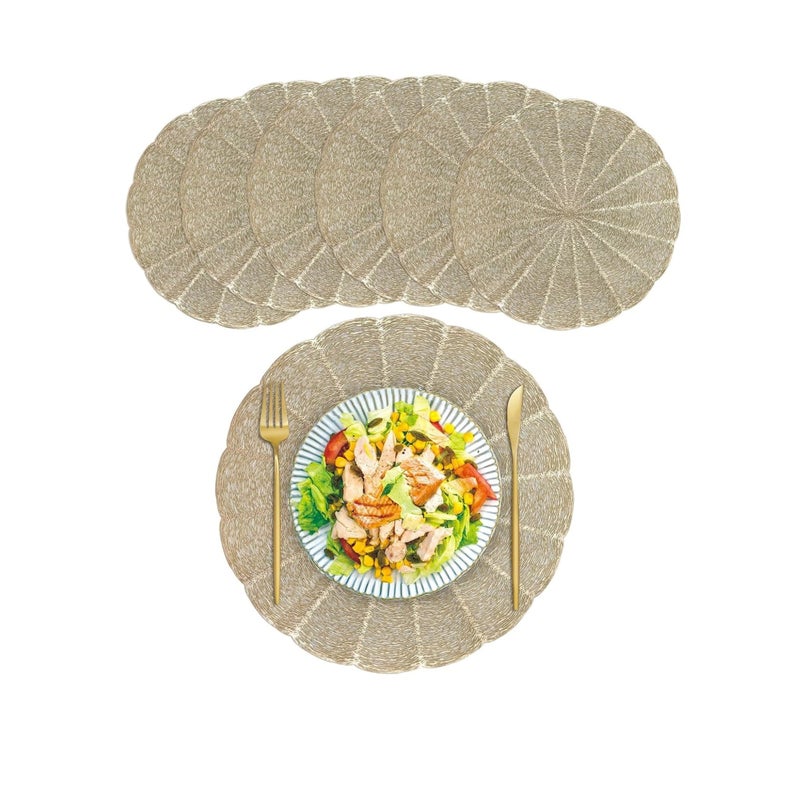 SOLARAE طقم مفرش طاولة من 6 قطع، مفرش دائري ذهبي من الفينيل 15 بوصة سهل التنظيف وغير قابل للانزلاق ومقاوم للحرارة لطاولة الطعام، الزفاف، الحفلة، المهرجان - Image 1