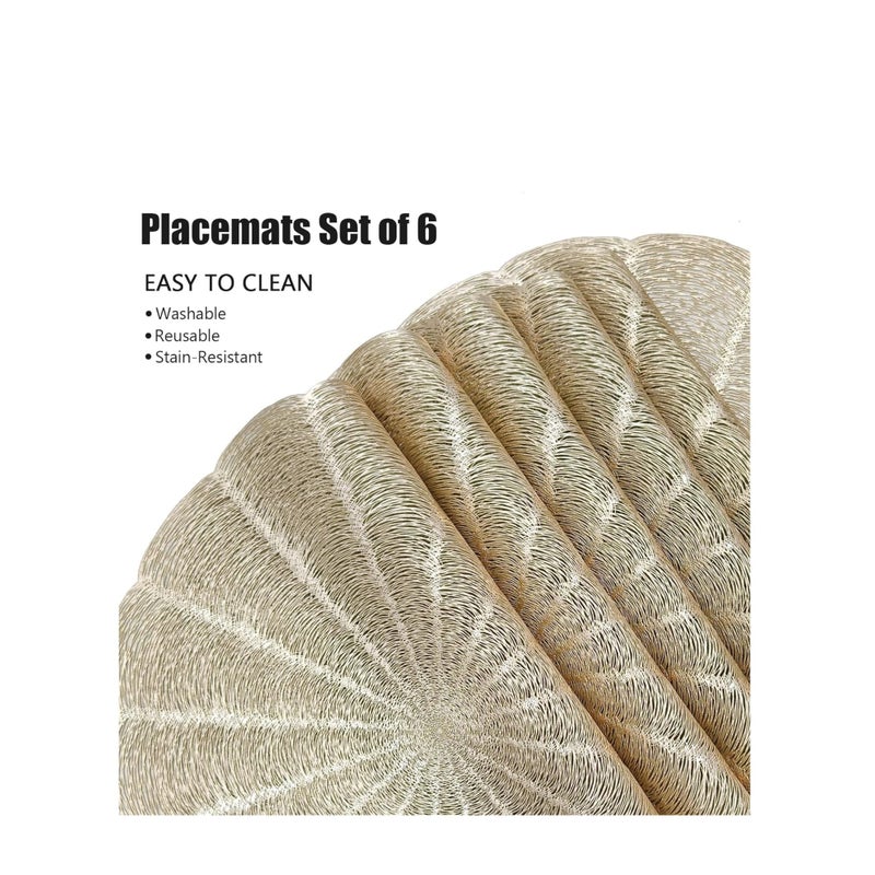 SOLARAE طقم مفرش طاولة من 6 قطع، مفرش دائري ذهبي من الفينيل 15 بوصة سهل التنظيف وغير قابل للانزلاق ومقاوم للحرارة لطاولة الطعام، الزفاف، الحفلة، المهرجان - Image 2