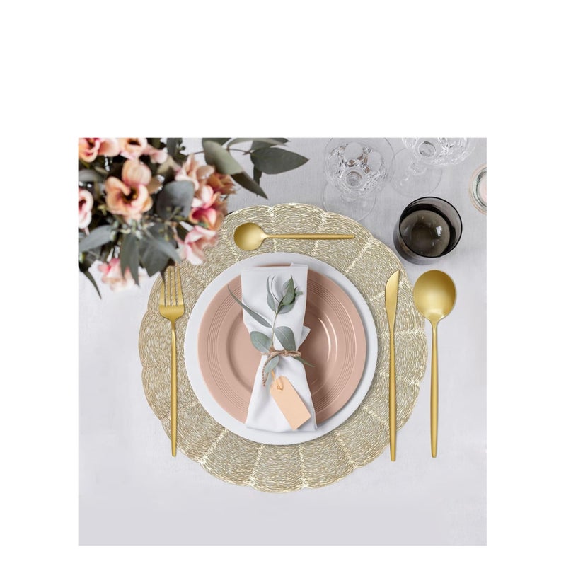 SOLARAE طقم مفرش طاولة من 6 قطع، مفرش دائري ذهبي من الفينيل 15 بوصة سهل التنظيف وغير قابل للانزلاق ومقاوم للحرارة لطاولة الطعام، الزفاف، الحفلة، المهرجان - Image 3