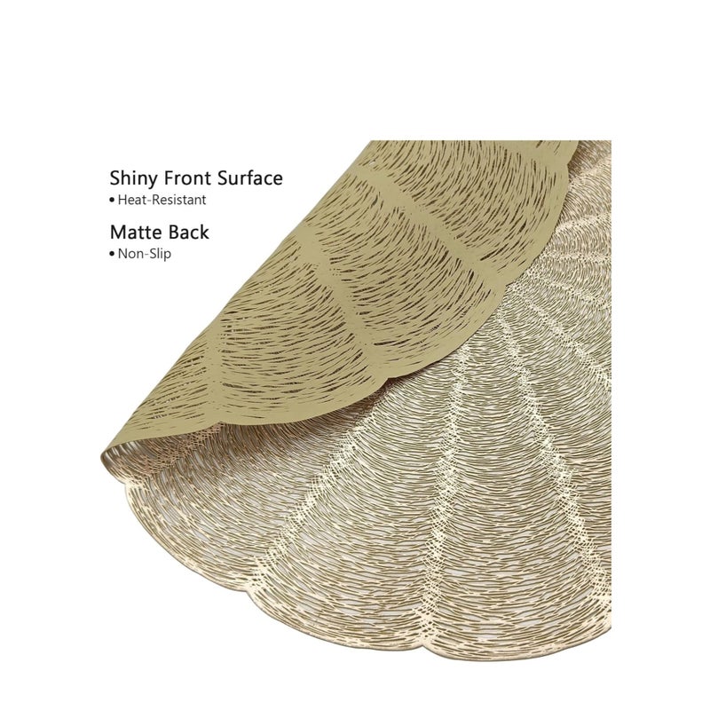 SOLARAE طقم مفرش طاولة من 6 قطع، مفرش دائري ذهبي من الفينيل 15 بوصة سهل التنظيف وغير قابل للانزلاق ومقاوم للحرارة لطاولة الطعام، الزفاف، الحفلة، المهرجان - Image 5