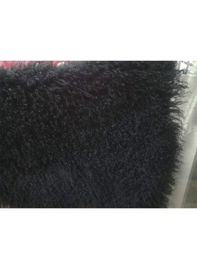 Seek4comfortable Real Tibetan Mongolian Lamb Sheepskin Wool Fur Super Soft Plush Leather Pillowcase Cushion Cover,Black, 20x20 inch - Image 3