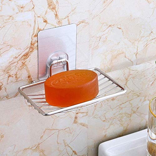 Luvina Magic Sticker Soap Dish Holder,Self Adhesive Wall Mounted Soap Sponge Holder Stainless Steel Storage Saver Rack for Home Kitchen Bathroom Shower (Soap Dish Holder) Silver (1) - Image 3