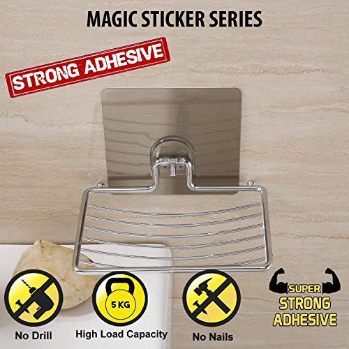 Luvina Magic Sticker Soap Dish Holder,Self Adhesive Wall Mounted Soap Sponge Holder Stainless Steel Storage Saver Rack for Home Kitchen Bathroom Shower (Soap Dish Holder) Silver (1) - Image 2
