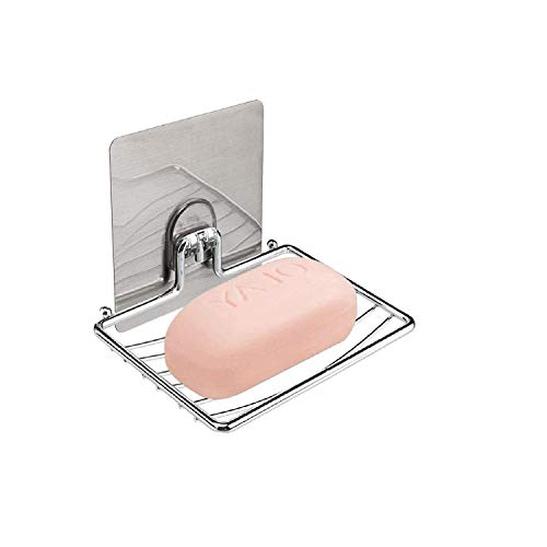 Luvina Magic Sticker Soap Dish Holder,Self Adhesive Wall Mounted Soap Sponge Holder Stainless Steel Storage Saver Rack for Home Kitchen Bathroom Shower (Soap Dish Holder) Silver (1) - Image 1