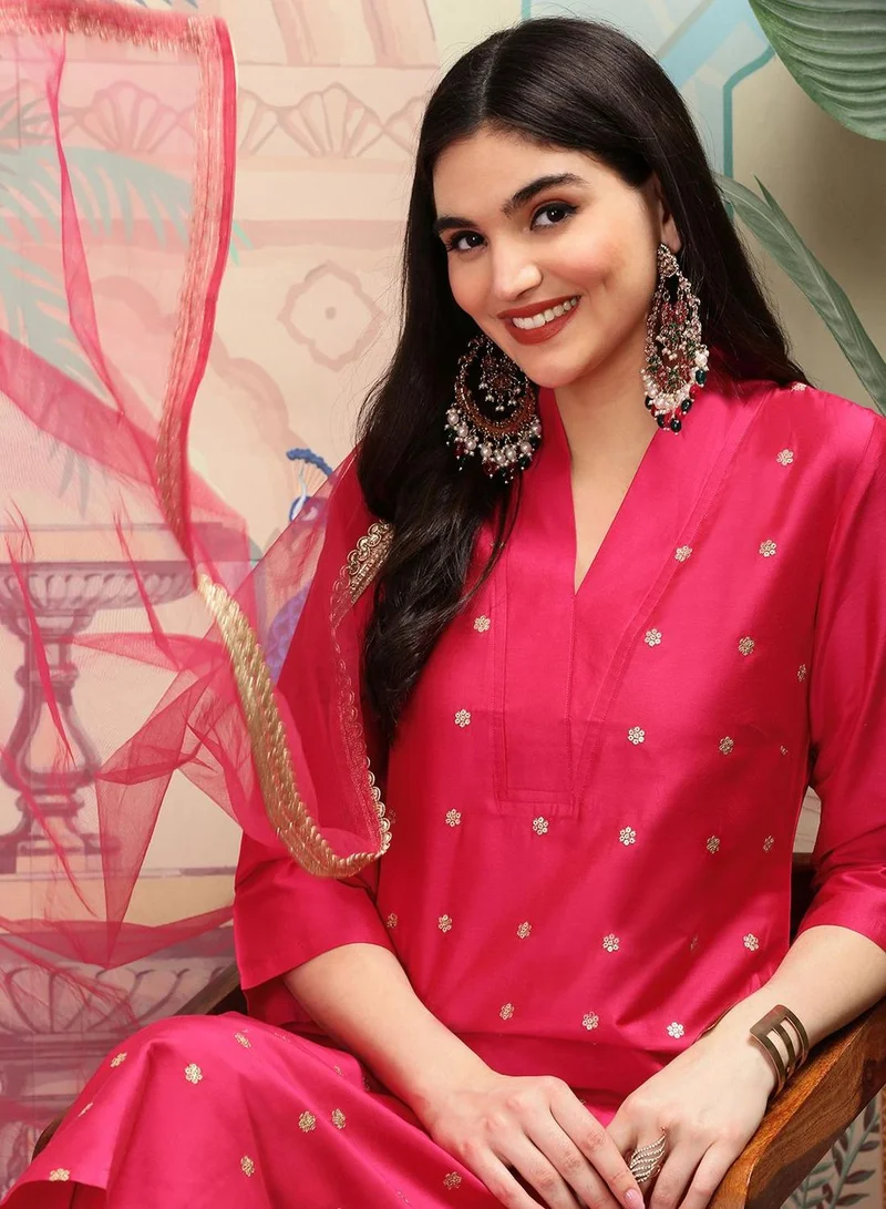 ISHIN Women Pink Kurta Set with Duppatta
