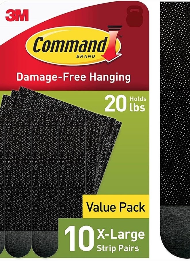 Command 20 Lb XL Heavyweight Picture Hanging Strips, Damage Free Hanging Picture Hangers, Heavy Duty Wall Hanging Strips for Living Spaces, 10 Black Adhesive Strip Pairs, PH217BLK-10NA  - Image 1